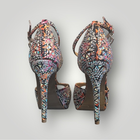 Thalia Sodi Multicolor Geometric Sparkle Platform Heels Peep Toe Size 6 - Picture 3 of 6